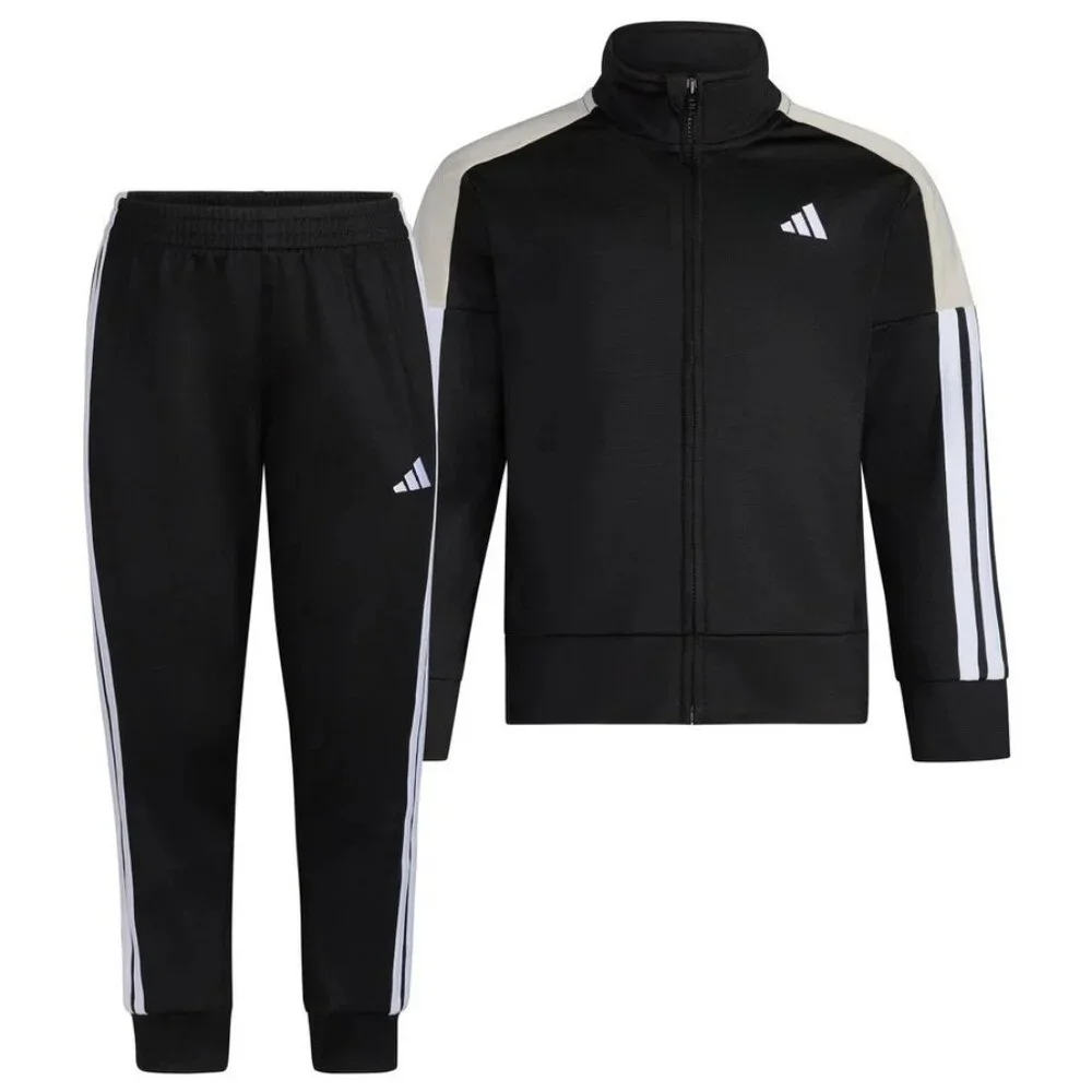 adidas Toddler Set Boys Jacket PANTS Tracksuit Black Size 2T/3T/4T/5/7 New - Picture 4 of 5